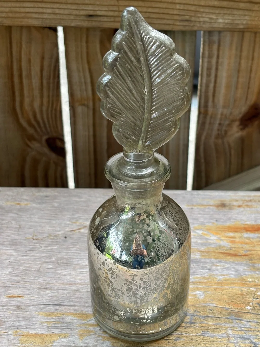 Pottery Barn Mercury Glass Decorative Bottle with Glass Stopper 8 7/8”H